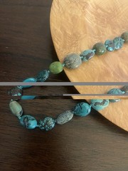 Vintage Chinese Export Turquoise Necklace Silver Clasp Natural Nuggets 30” inch