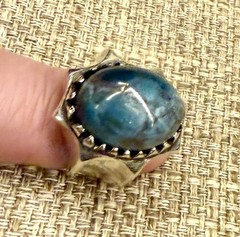 💙🔷 Rare Blue Agate Ring with Teal, Cyan & Grey Veins – Handmade Silver Unique✨