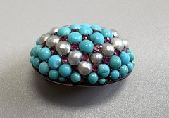 Antique Genuine Turquoise Pearl Ruby Gold or Filled Vintage Dome Oval Brooch Pin
