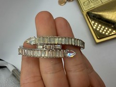 Vintage Bracelet Bypass Rhinestone Baguette Clear Silvertone Hinged 6.5 in