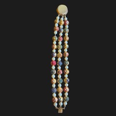 Vintage brass Beaded bracelet Gold Red & Green Metallic Accents & Faux Pearls