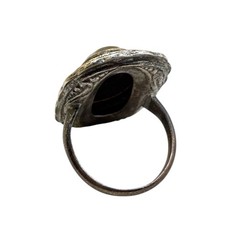 6.8g Antique Vintage Art Deco 925 Sterling Silver Marcasite Obsidian Ring S 4.25