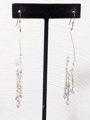 Aurora Borealis Glass Bead Tassel Fringe Teardrop Dangle Earrings Long