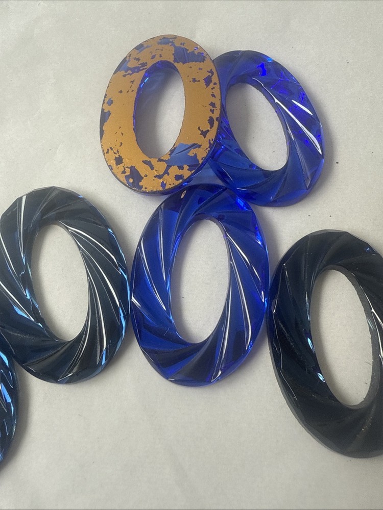 60×40 Mm Vintage German Oval Swirl Foil Damaged Sapphire Montana 6 Pcs Jewels