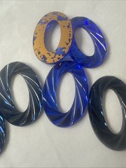 60×40 Mm Vintage German Oval Swirl Foil Damaged Sapphire Montana 6 Pcs Jewels