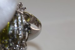 Fab Huge Massive Heart Shaped Faux Green Peridot Cocktail 925 Ring Flowers 7