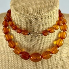 Antique Königsberg Baltic Amber Necklace, Faceted Graduated Beads, Natural Amber