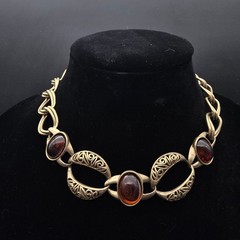 Brown Lucite Gold Tone Link Chain Necklace Vintage 1990s Jewelry