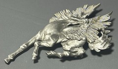 Vintage JJ Jonette Brooch Pewter Horse Pegasus Purple Glitter 3.5 Inches