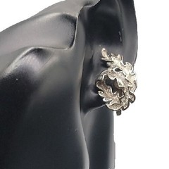 Lisner Wavy Leaves Climber Clip On Earrings Textured Silver Tone Vintage