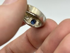 Vintage 14k White Gold Blue Sapphire & Diamond Gypsy Ring