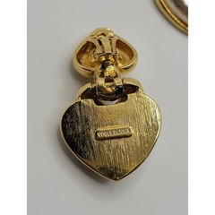 Vintage NOS Vogue Bijoux Heart Clip On Earrings Faux Pearl Crystal Estate Italy