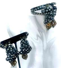 Alice Caviness Attr Dangle Rhinestone Beads & Metal Filigree Bracelet & Earrings