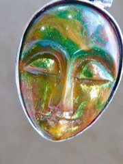 VINTAGE STERLING SILVER 925 RAINBOW LABRADORITE CARVED FACE PENDANT 1 3/4″