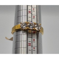 Vintage Three Stone Ring Size 11 Gold Tone Cubic Zirconia Round Cut Sparkle