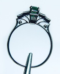 Vintage Asscher Diamond Emerald Platinum Ring Band