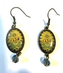 Vintage AAI “fAitH” Style Copper Tone Oval French Wire Earrings w/Rhinestone