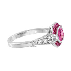 Art Deco Style Lab-Created Diamond Pink Tourmaline Ruby Ring 14K White Gold FN