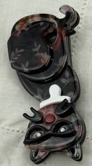 Artsy See Thru Designs Blk Eye Glasses White Collar Cat Brooch/Pin