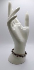 Vintage Ornate Floral Design Hinged Bangle Bracelet Silver Tone Safety Chain