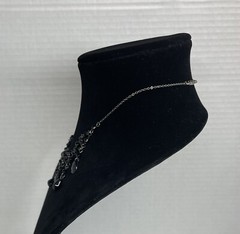 Liz Claiborne Black Cut Glass Clip Earrings & Dangle Drop Black Gunmetal Choker.