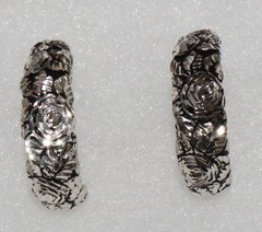 Vintage Sterling Silver Half Hoop Flower Pattern 1 inch Post Earrings 6 grams