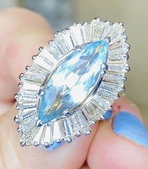 Vintage RING-DANT Platinum Aquamarine Diamond Ballerina Baguette Ring Pendant