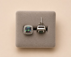 Sterling Silver Fire Topaz Gemstone Ring Size 8 Cushion Cut & Earrings 925 Avon