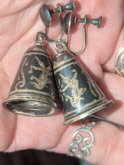 Vtg 925 Belly Dancer Siam Bell Earrings Screwback Easy to Convert to Wires