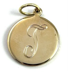Vintage Initial T Charm Dainty Pendant Etched Gold Plated Metal Vintage Jewelry