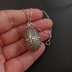 Egg Locket Necklace Vintage Sterling Silver Marcasite Secret Holder Compartment