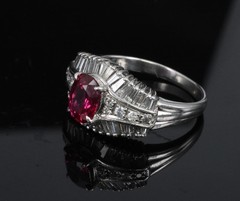 Fine 1.59ct GIA Intense Red Burma Ruby & 1.22ct Diamond Platinum Ring, Size 7.75