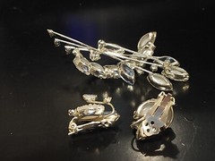 Juliana Delizza & Elster Blue Rhinestone and Glass Clip on Earrings and Brooch