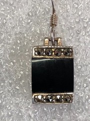 Vintage Sterling Silver Black Onyx Marcasite Dangle Earrings 925 Square 1″ 7806