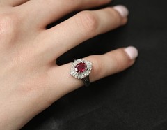Fine 1.22ct GIA Certified Ruby & 0.54ct Diamond Platinum Ring, Size 4.75