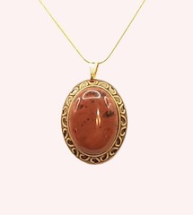 Artisan Made Mahogany Obsidian Pendant Antiqued Gold Tone