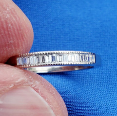 EARTH MINED DIAMOND Baguette Milgrain Deco Wedding Band SOLID 14K GOLD Ring S 5