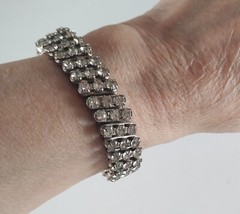 Vintage Unmarked Three Row Expandible Rhinestone Bracelet 1950’s