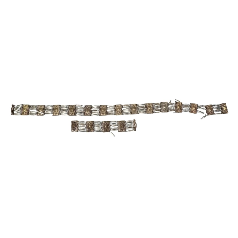Vintage Mexican Alpaca Temple Linked Necklace Bracelet Hallmarked Needs Repair