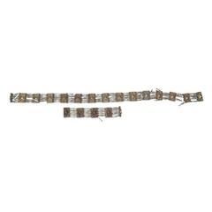 Vintage Mexican Alpaca Temple Linked Necklace Bracelet Hallmarked Needs Repair