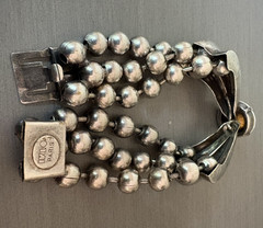 Ikuo Ichimori Paris Bracelet Antique Silver Tone Metal Lg Rhinestone 6″ VTG