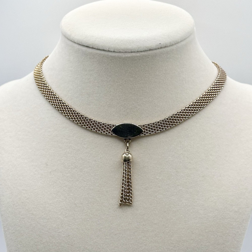 Vintage Signed Judy Lee Necklace Gold Tone Mesh Tassel Dangle Chain 13-16”