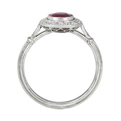 Art Deco Style Oval Pink Ruby & Lab Created Diamond Wedding 925 Silver Ring