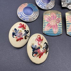 Vintage Clip-On Earring Lot 6 Pairs Enamel Faux Stone Mixed Styles Flowers