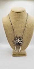 Lisner STAR Pendant Necklace Silver Tone Dangle in Art Deco 26 in