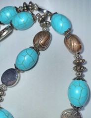 Faux Turquoise Cross Statement Necklace 17″ + Extender Very Good Condition