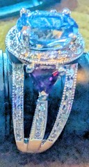 Beautiful Tanzanite, Tourmaline & Diamond 14k White Gold Designer Ring Sz 9