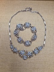Vintage Coro silver blue rhinestone necklace And Matching Bracelet