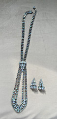 VTG. MCM BLUE AURORA BOREALIS RHINESTONE & ART GLASS NECKLACE & EARRING SET