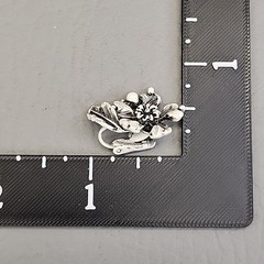 Vintage Clamper Bracelet Clip On Earrings Set White Enamel Black Washed Flowers